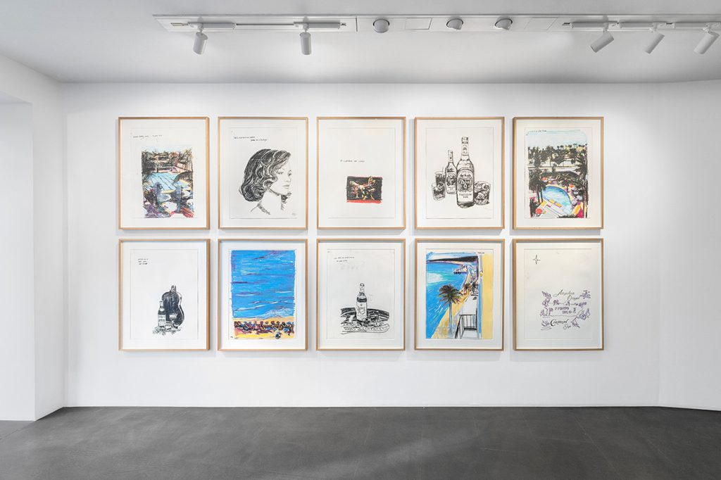 Vue de l’exposition Under the Palm Trees de l'artiste Enoc Pérez à la Galerie Enrico Navarra, Paris, France, 2023