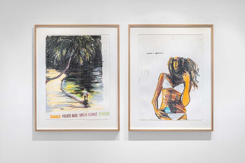 Vue de l’exposition Under the Palm Trees de l'artiste Enoc Pérez à la Galerie Enrico Navarra, Paris, France, 2023