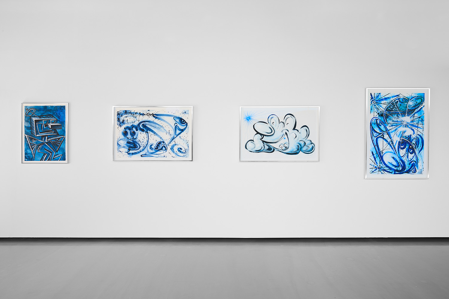 Vue de l’exposition 26 œuvres sur papier de l'artiste Kenny Scharf à la Villa Navarra, Le Muy, France, 2024